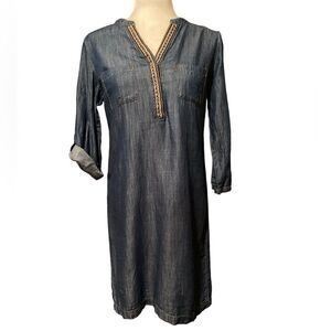 Spense Lightweight Denim Dress Size 6 Long Sleeve Embroidered On Collar